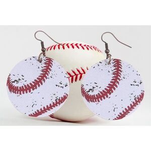 NWT Home Run White Leather Baseball Dangle Drop Earrings